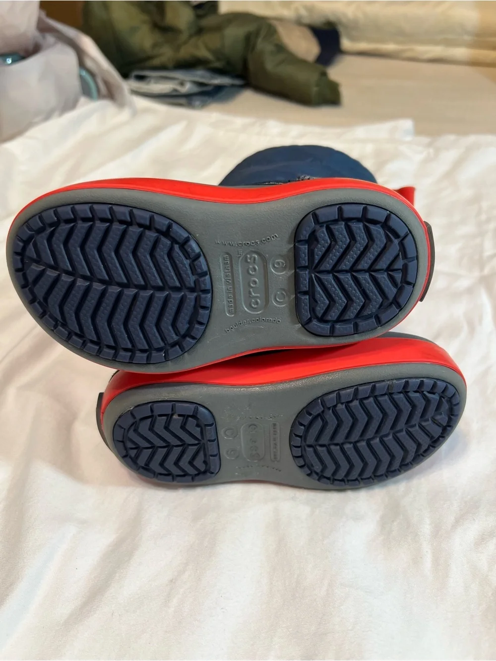 CROCS Kids Navy, Gray & Red Snow Boots